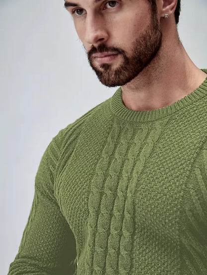Slim fit crew neck jumper with cable pattern