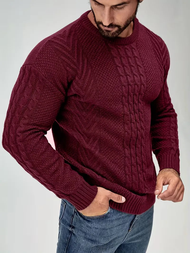 Slim fit crew neck jumper with cable pattern