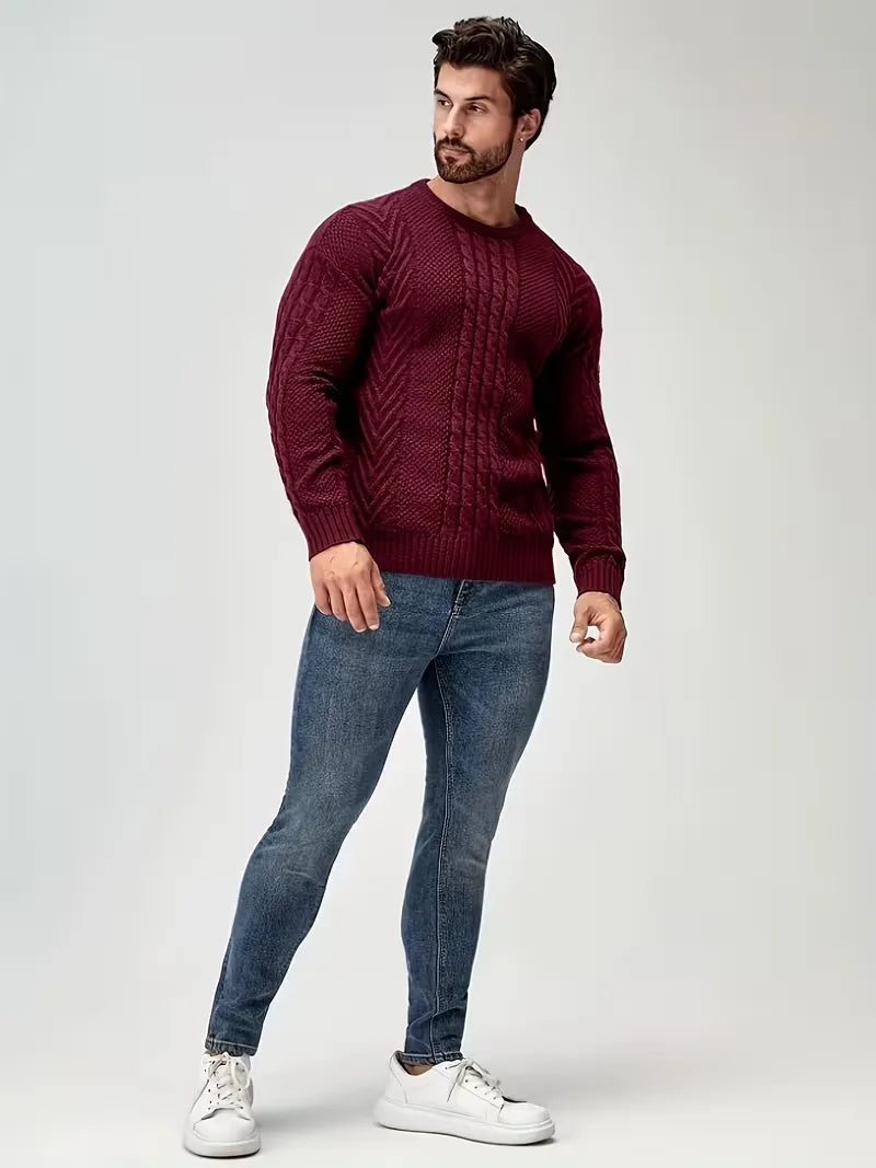 Slim fit crew neck jumper with cable pattern