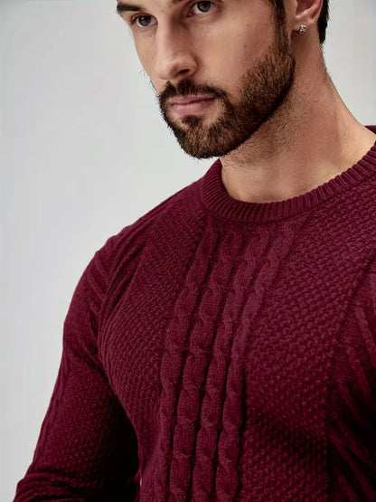 Slim fit crew neck jumper with cable pattern