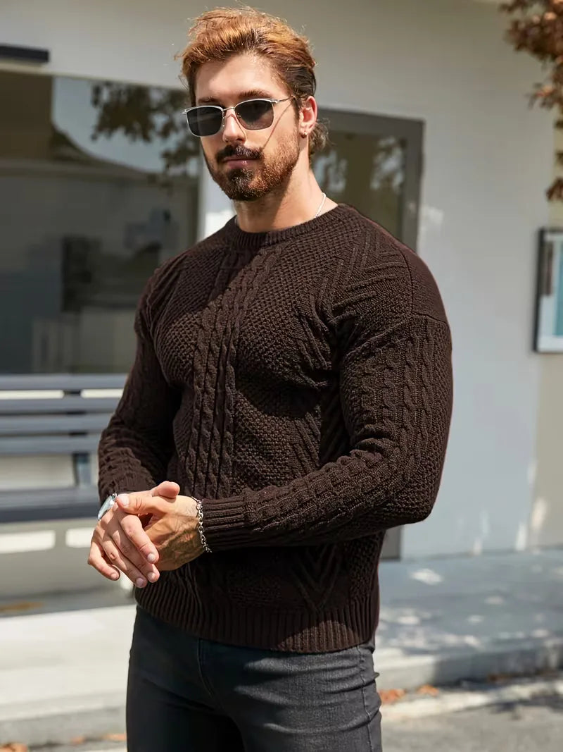 Slim fit crew neck jumper with cable pattern