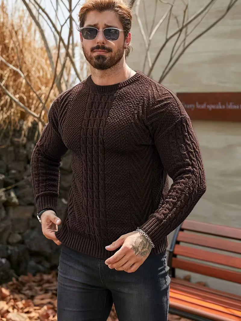 Slim fit crew neck jumper with cable pattern