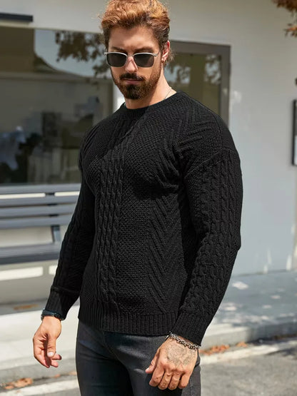 Slim fit crew neck jumper with cable pattern
