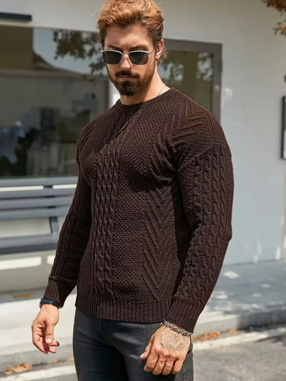Slim fit crew neck jumper with cable pattern