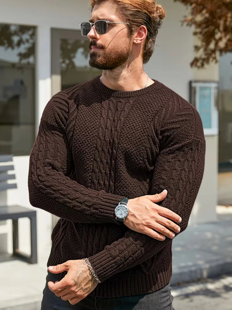 Slim fit crew neck jumper with cable pattern