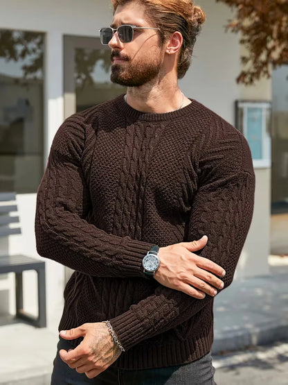 Slim fit crew neck jumper with cable pattern