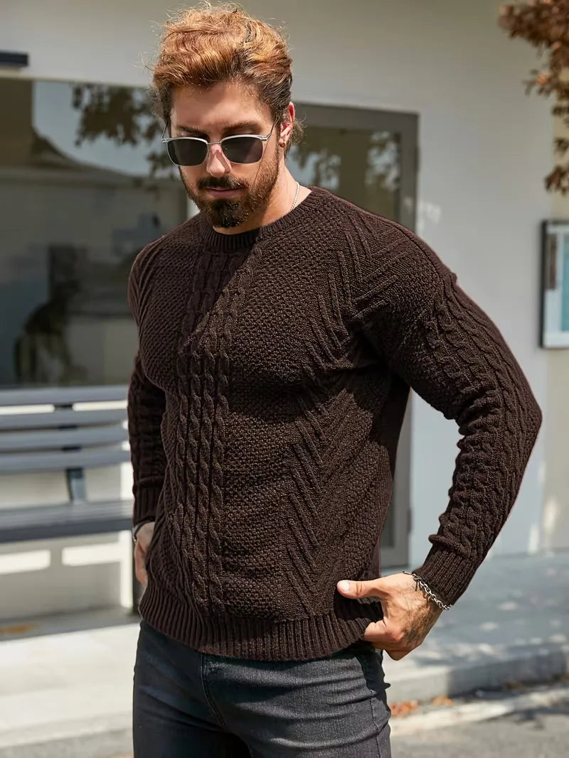 Slim fit crew neck jumper with cable pattern