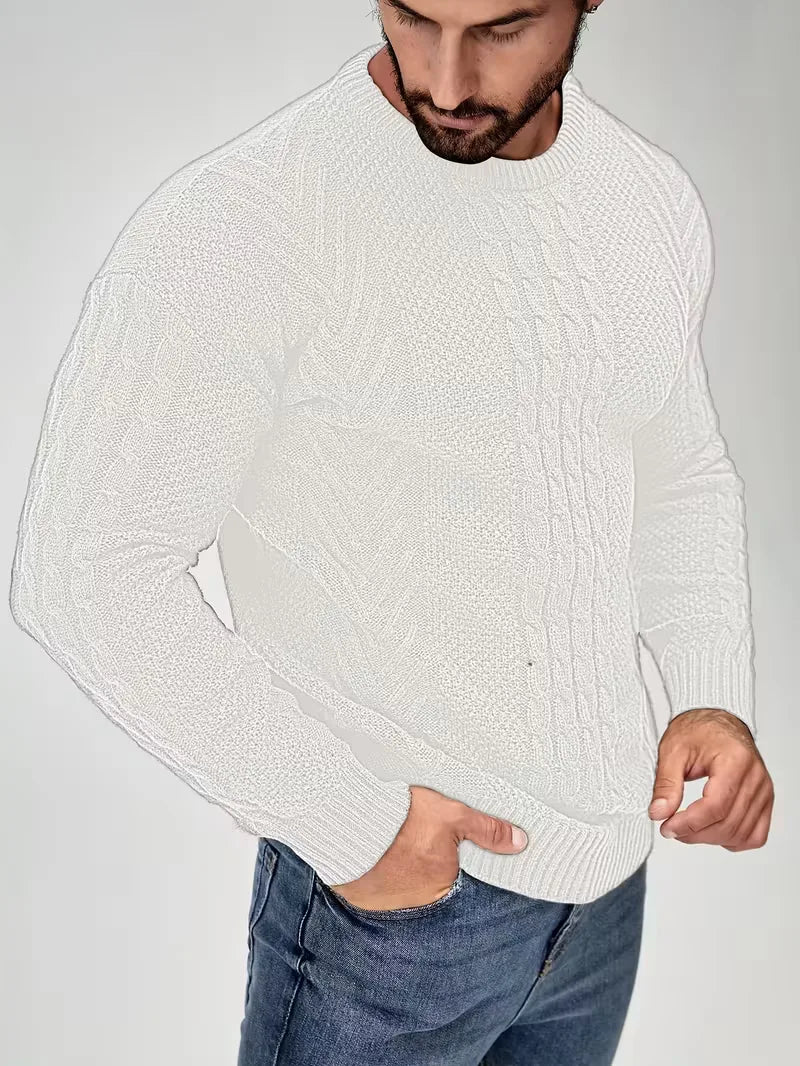 Slim fit crew neck jumper with cable pattern