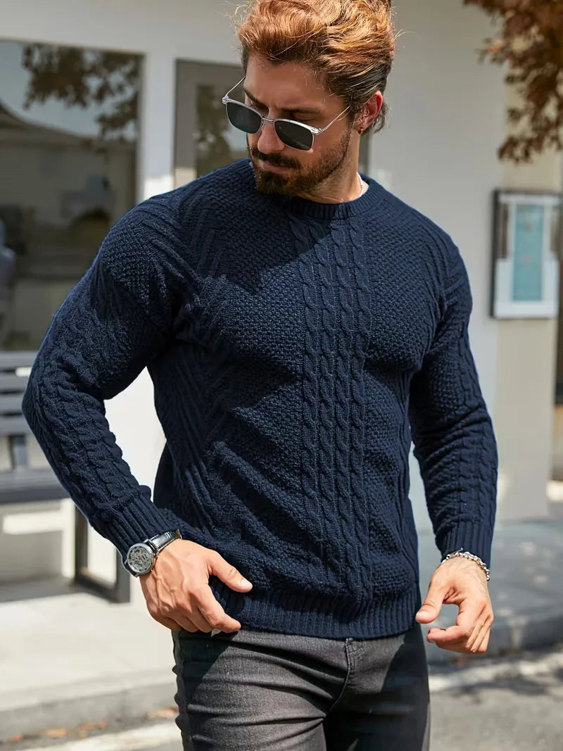 Slim fit crew neck jumper with cable pattern