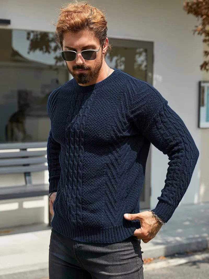 Slim fit crew neck jumper with cable pattern