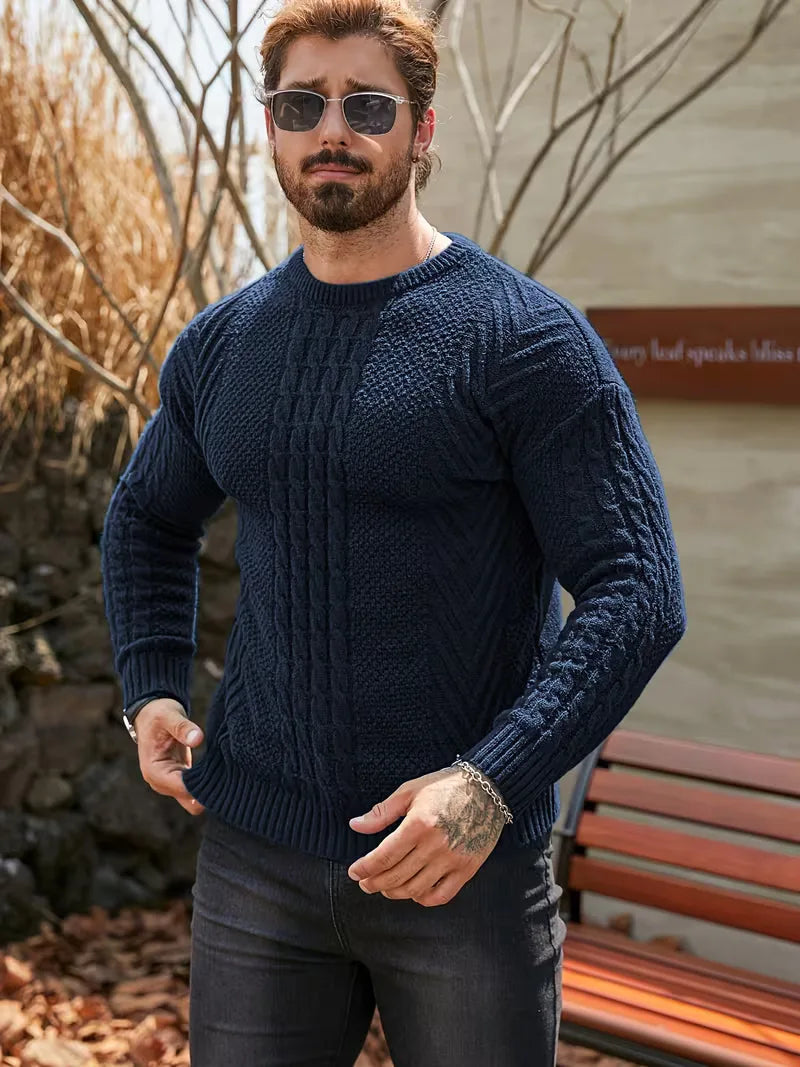 Slim fit crew neck jumper with cable pattern