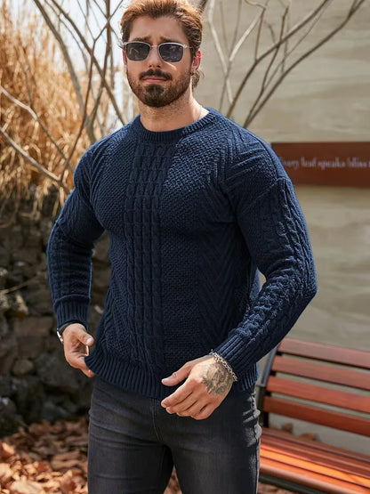 Slim fit crew neck jumper with cable pattern