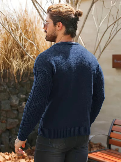 Slim fit crew neck jumper with cable pattern