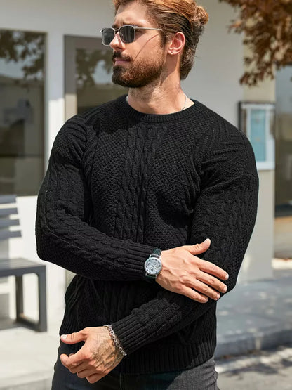Slim fit crew neck jumper with cable pattern