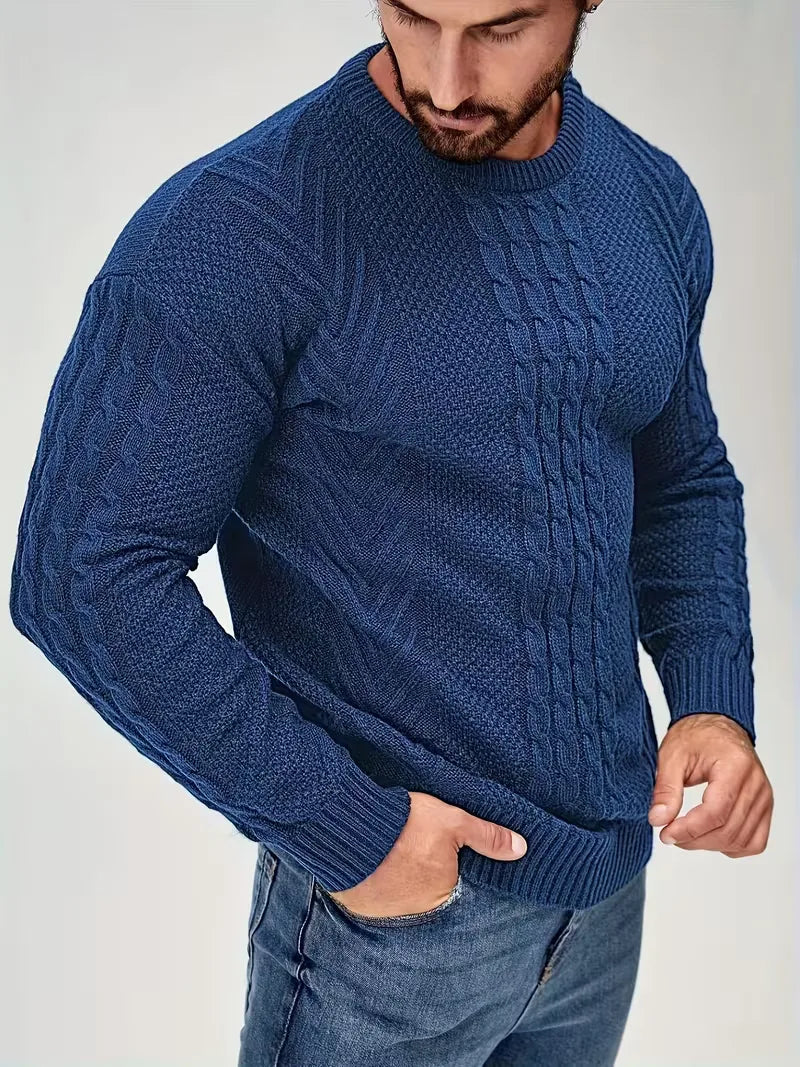 Slim fit crew neck jumper with cable pattern