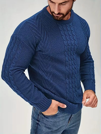 Slim fit crew neck jumper with cable pattern