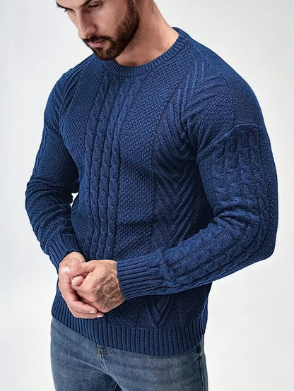 Slim fit crew neck jumper with cable pattern