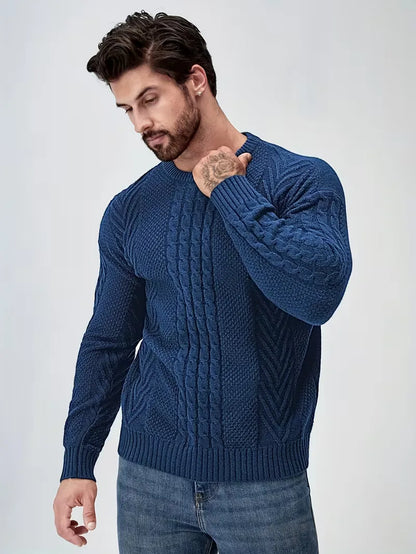 Slim fit crew neck jumper with cable pattern