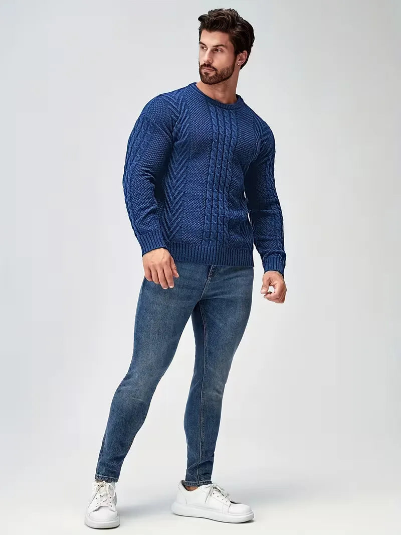 Slim fit crew neck jumper with cable pattern