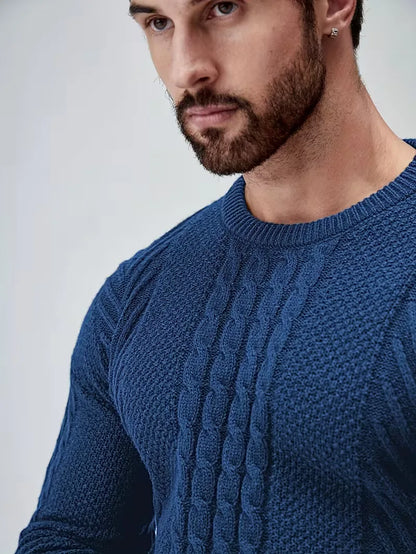 Slim fit crew neck jumper with cable pattern