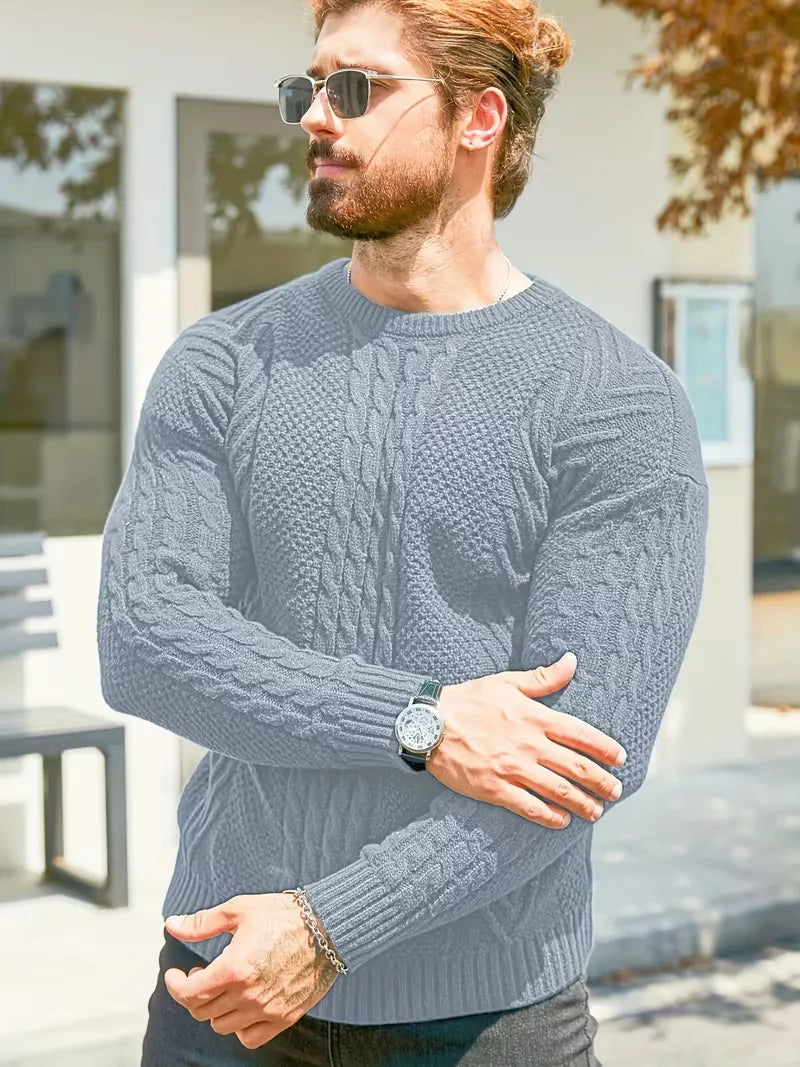 Slim fit crew neck jumper with cable pattern