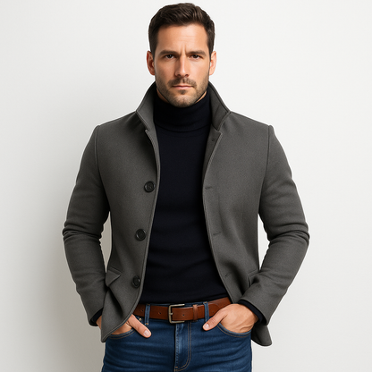 Slim fit jacket with stand-up collar and buttons