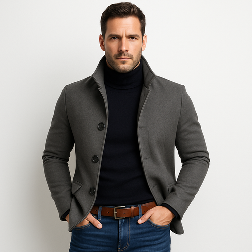 Slim fit jacket with stand-up collar and buttons
