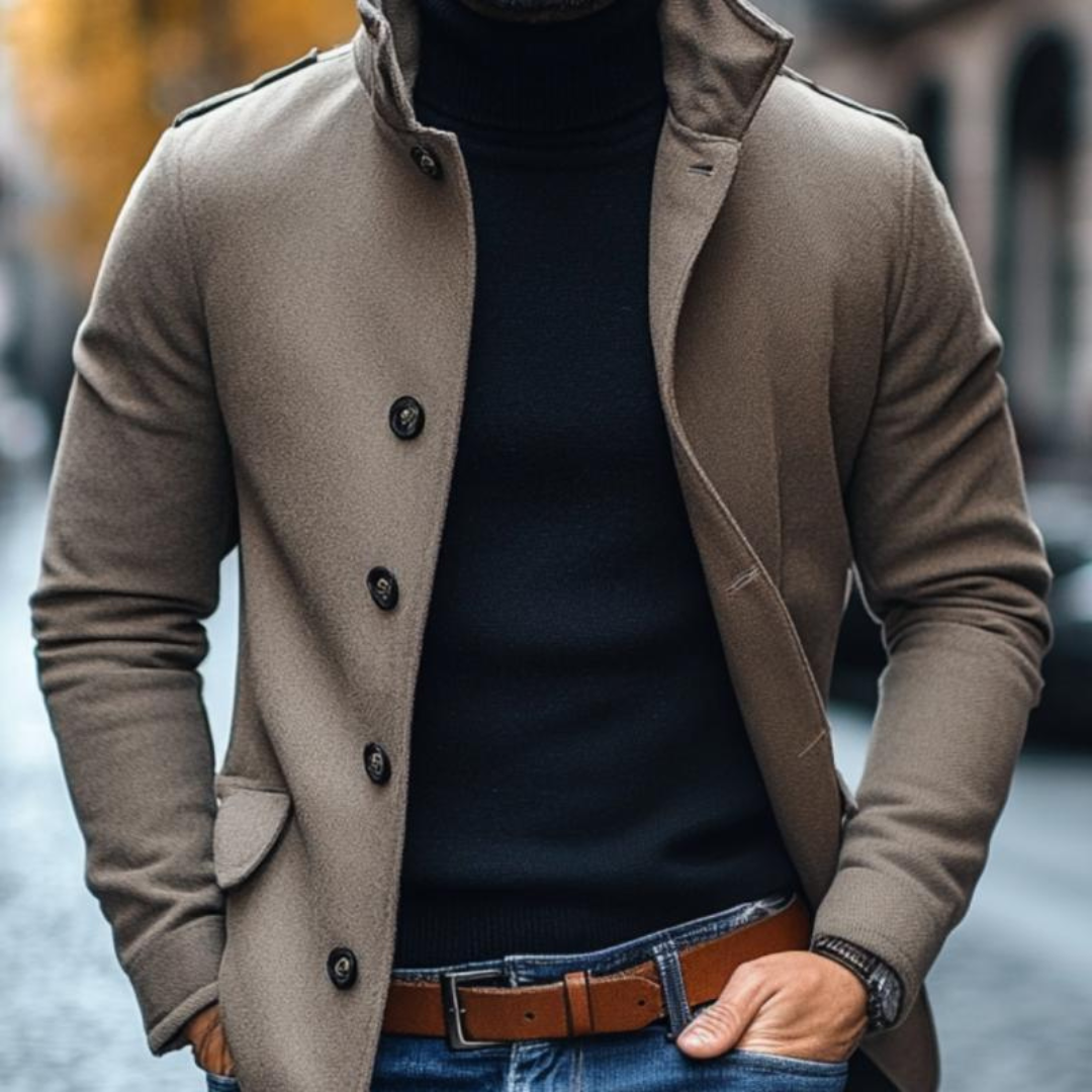 Slim fit jacket with stand-up collar and buttons