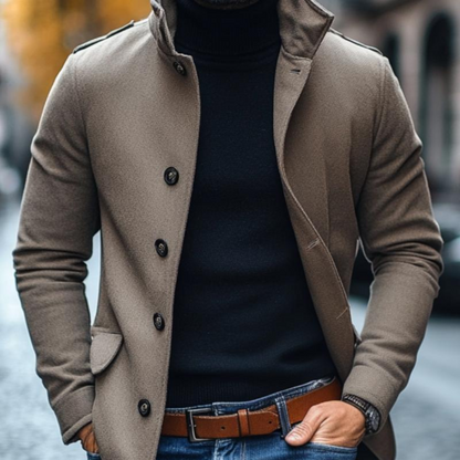 Slim fit jacket with stand-up collar and buttons