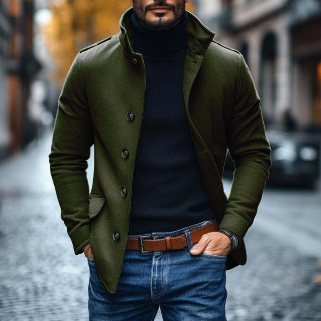 Slim fit jacket with stand-up collar and buttons