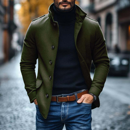 Slim fit jacket with stand-up collar and buttons