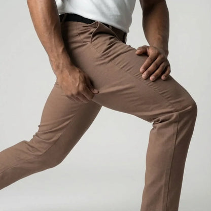 Slim fit light brown stretch trousers with elastic waistband