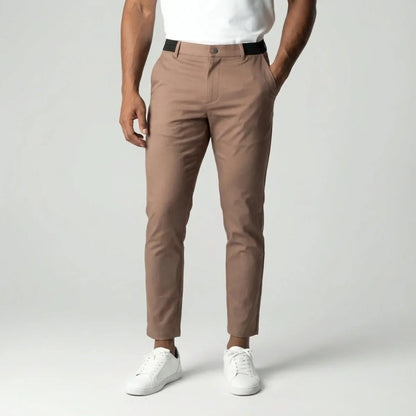 Slim fit light brown stretch trousers with elastic waistband