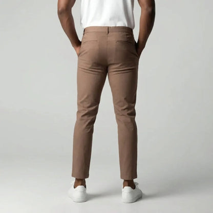 Slim fit light brown stretch trousers with elastic waistband