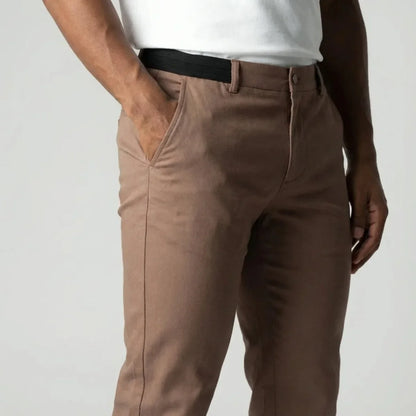 Slim fit light brown stretch trousers with elastic waistband