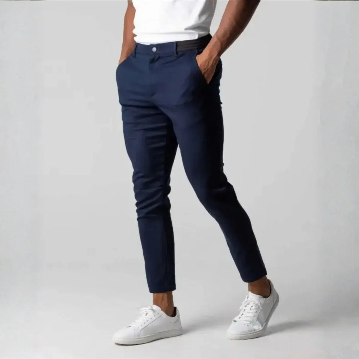 Slim fit stretch chinos with elastic waistband