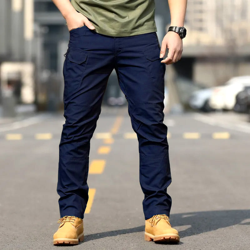 Slim fit work trousers with multiple pockets