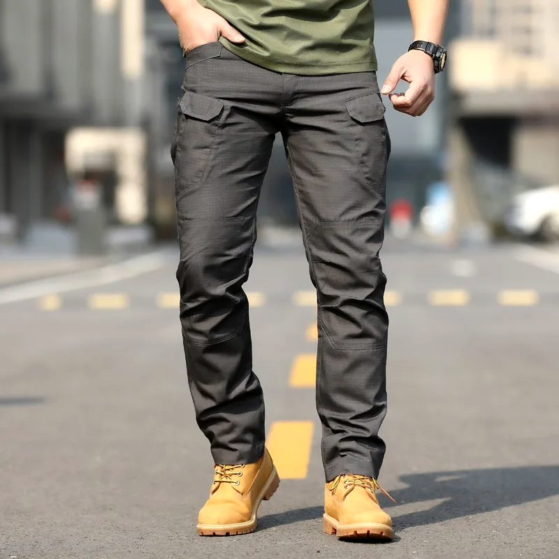 Slim fit work trousers with multiple pockets