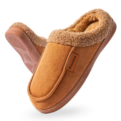 Slip-on slippers with plush trim for comfort