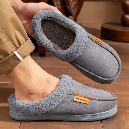 Slip-on slippers with plush trim for comfort