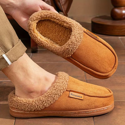 Slip-on slippers with plush trim for comfort