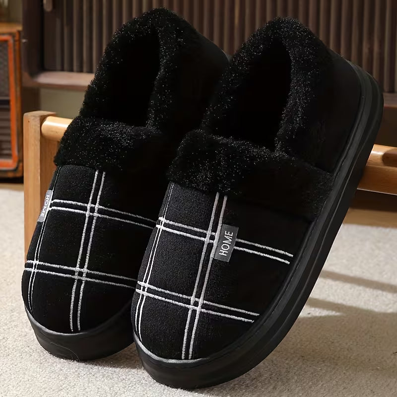 Slippers with Checked Pattern and Plush Lining