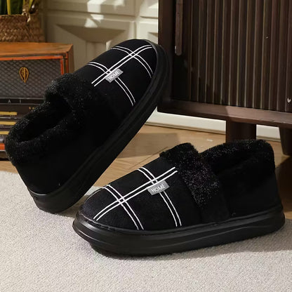 Slippers with Checked Pattern and Plush Lining