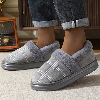 Slippers with check pattern and plush lining