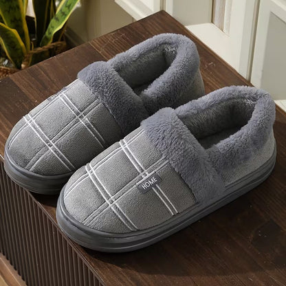 Slippers with check pattern and plush lining