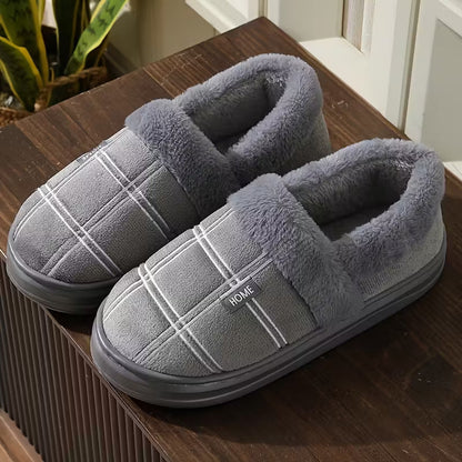 Slippers with Checked Pattern and Plush Lining