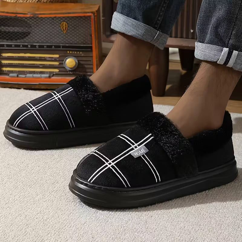Slippers with Checked Pattern and Plush Lining