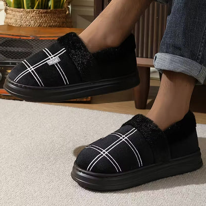 Slippers with Checked Pattern and Plush Lining
