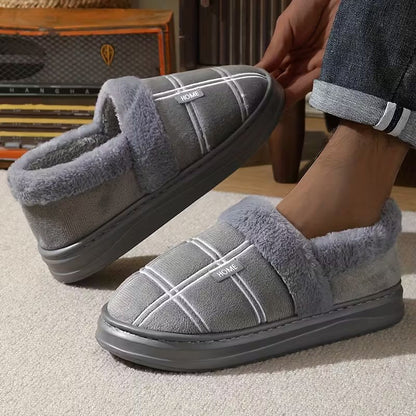 Slippers with check pattern and plush lining