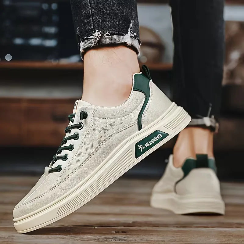 Sneakers with Synthetic Leather and Elevated Rubber Sole
